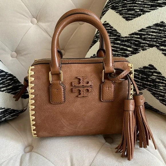 Tory Burch Thea Whipstitch Grizzly Mini Web Satchel - Picture 1 of 15